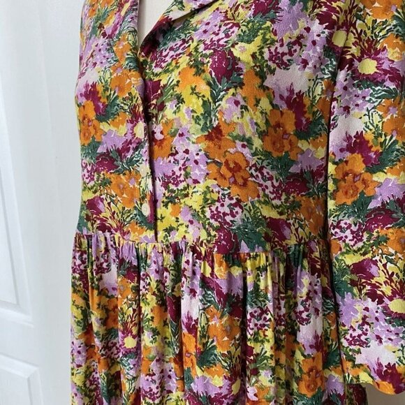 FRANK AND OAK THE BABYDOLL COLORFUL FLORAL HALF SLEEVE DRESS IN MULBERRY - XS - Picture 6 of 11